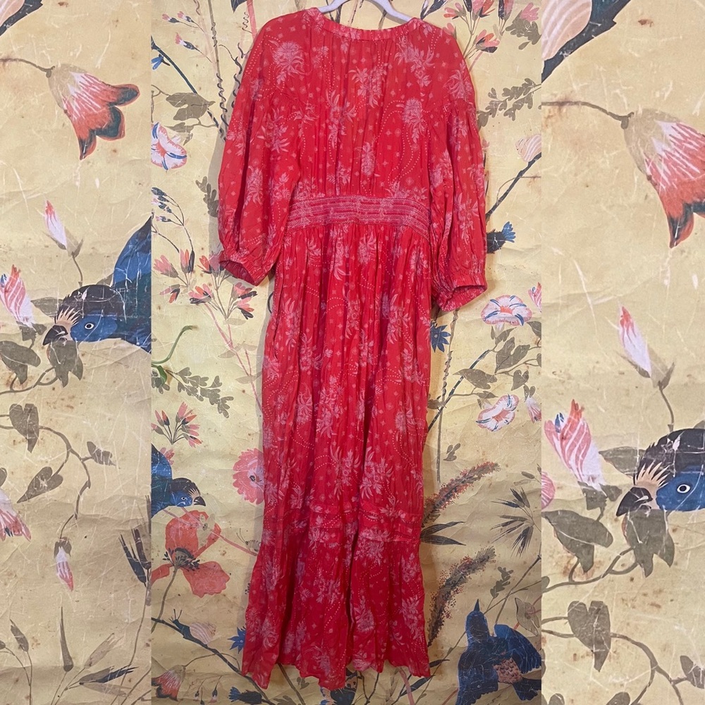 Red V-Neck Boho Maxi Dress - Picture 6 of 6